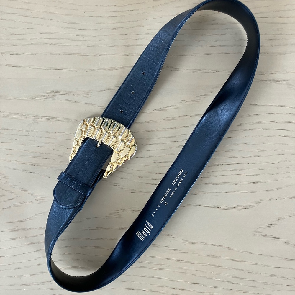 Magid Black Leather Belt with Gold Accent